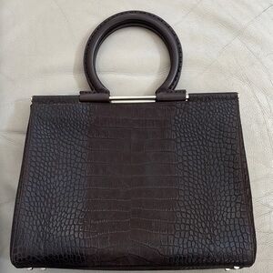 Salvatore Ferragamo Dark Brown Crocodile-Embossed Tote